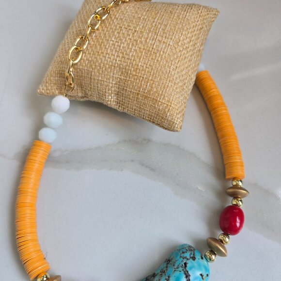 Yellow/Red/turquoise  beaded choker - Picture 4 of 8